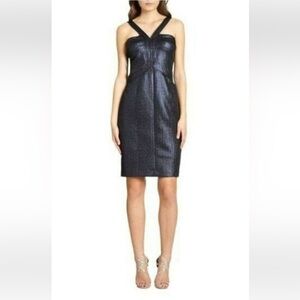 David Meister Blue + Black Metallic Cocktail Dress EUC size 4